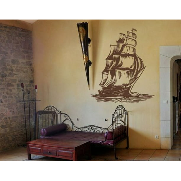 Wall Vinyl Decal Pirate Ship Sea Marine Yacht Ocean Decor z3975